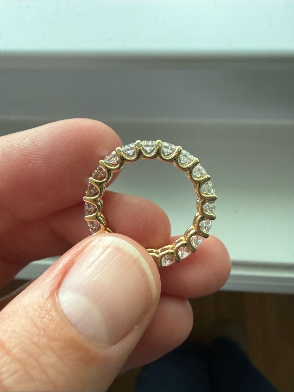 2 Carat 14K Gold U-Prong Eternity Band with round diamonds size 5.5 (F-G Color)